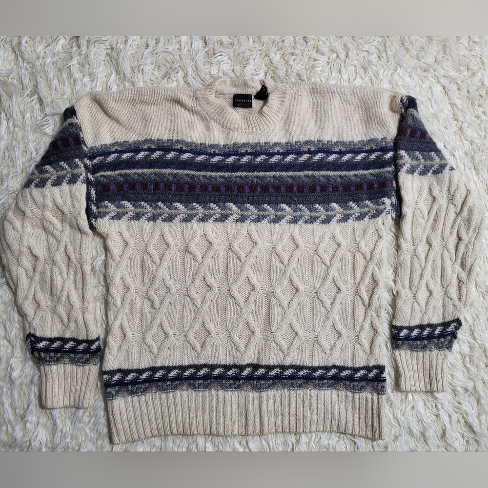 Vintage Structure Striped 100 Percent Wool Men’s Medium Crewneck